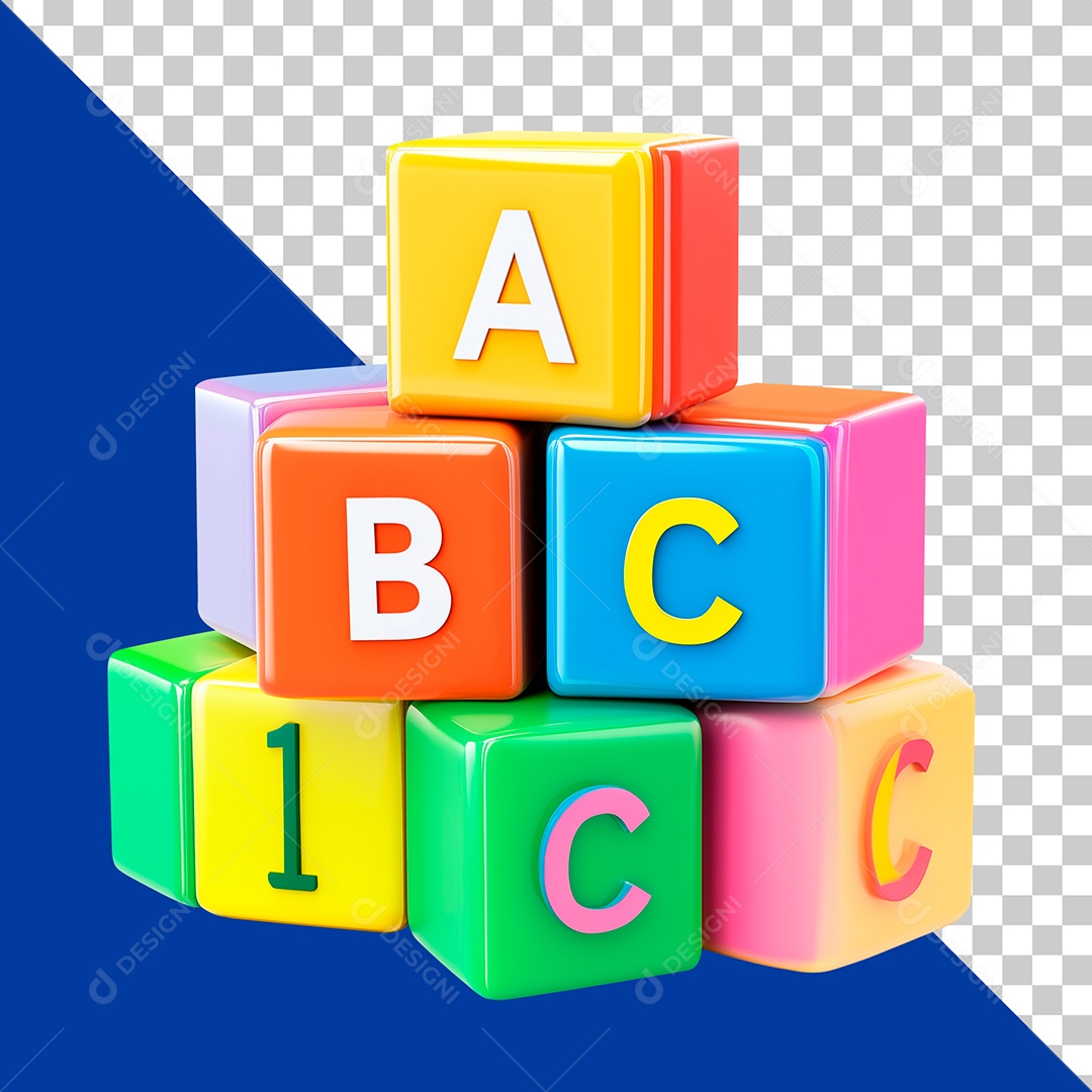 Blocos de Brinquedo Com Letras  Elemento 3D para Composição PSD