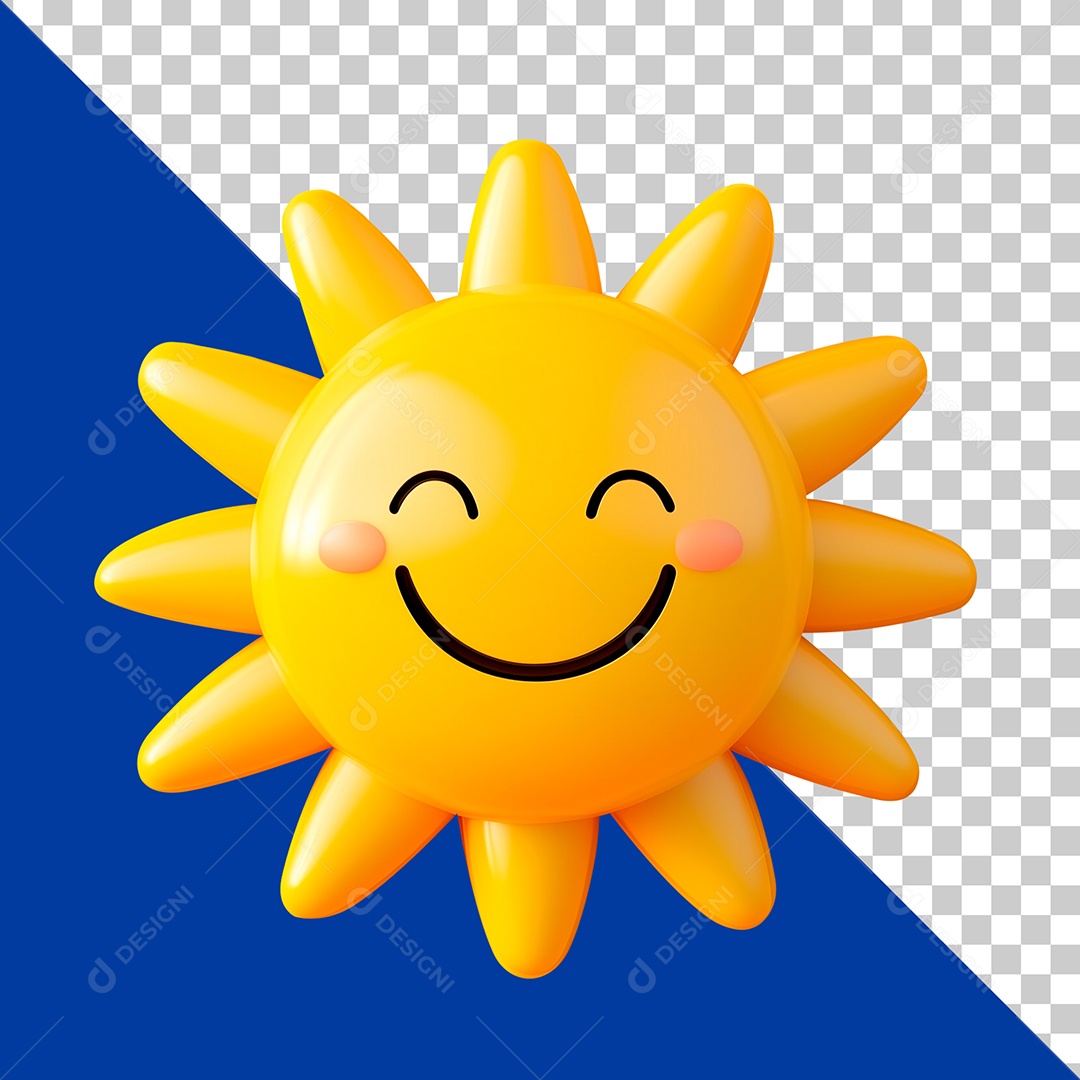 Emoji de Sol Feliz Elemento 3D para Composição PSD