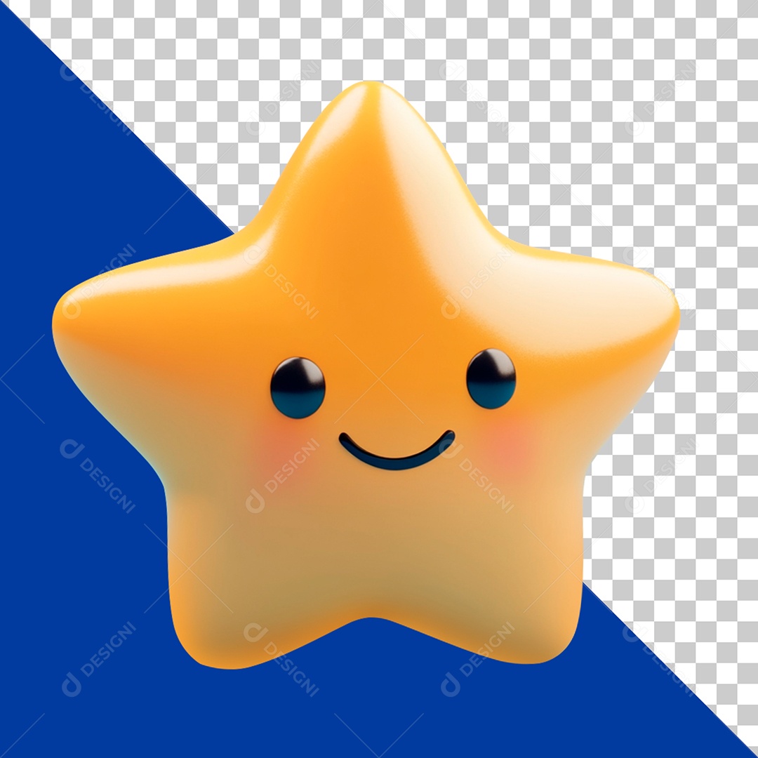Estrela Emoji Amarela Feliz Elemento 3D para Composição PSD