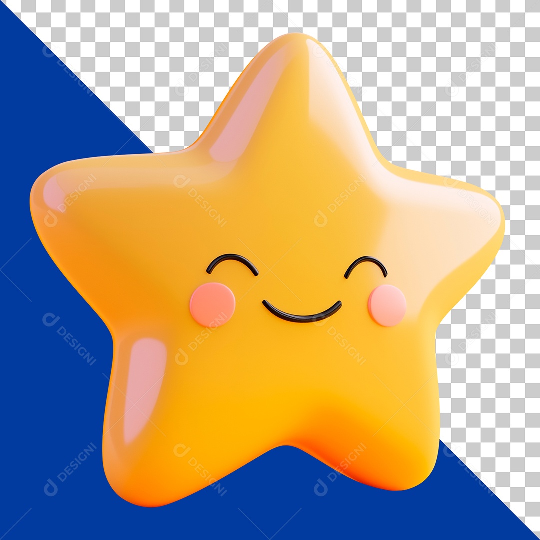 Estrela Emoji Sorridente Feliz Elemento 3D para Composição PSD