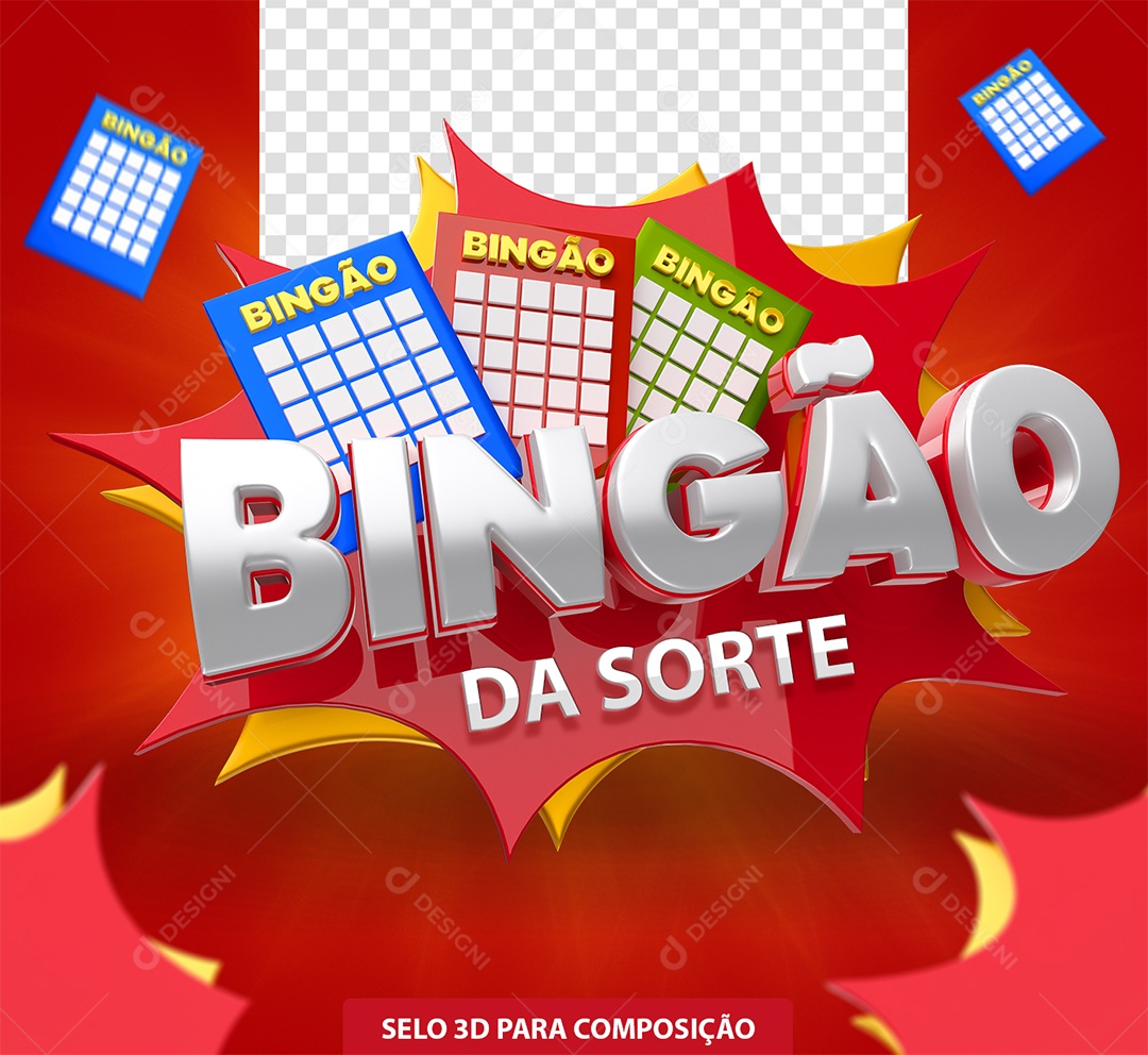 Selo 3D Bingão Da Sorte Vermelho para Composição PSD