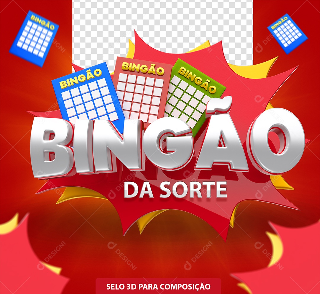 Bingão Da Sorte Selo 3D Vermelho para Composição PSD