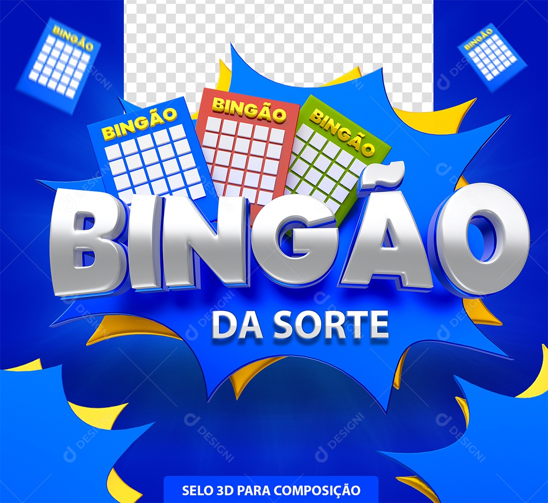 Selo 3D Bingão Da Sorte Azul para Composição PSD