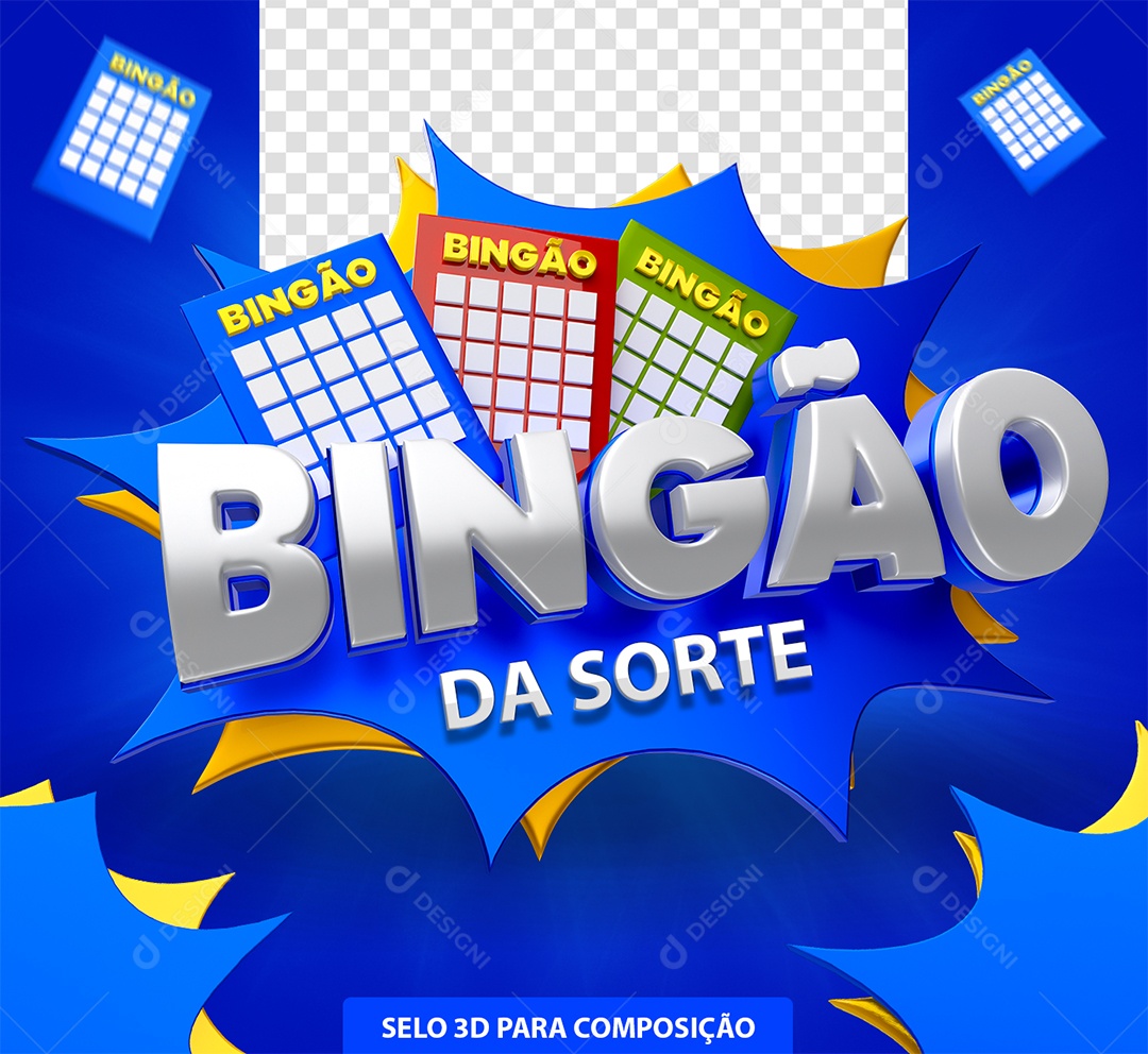Bingão Da Sorte Selo 3D Azul para Composição PSD