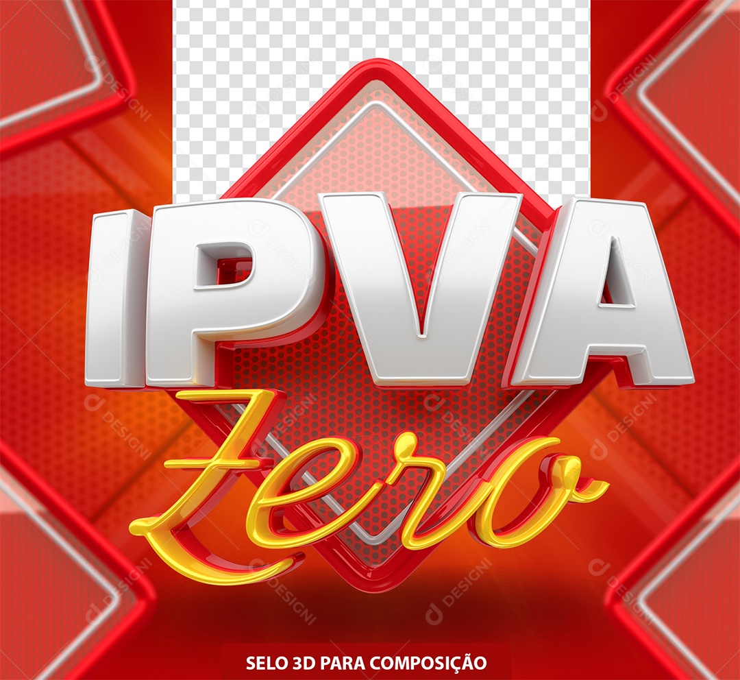 IPVA Zero Selo 3D Vermelho Amarelo e Branco para Composição PSD