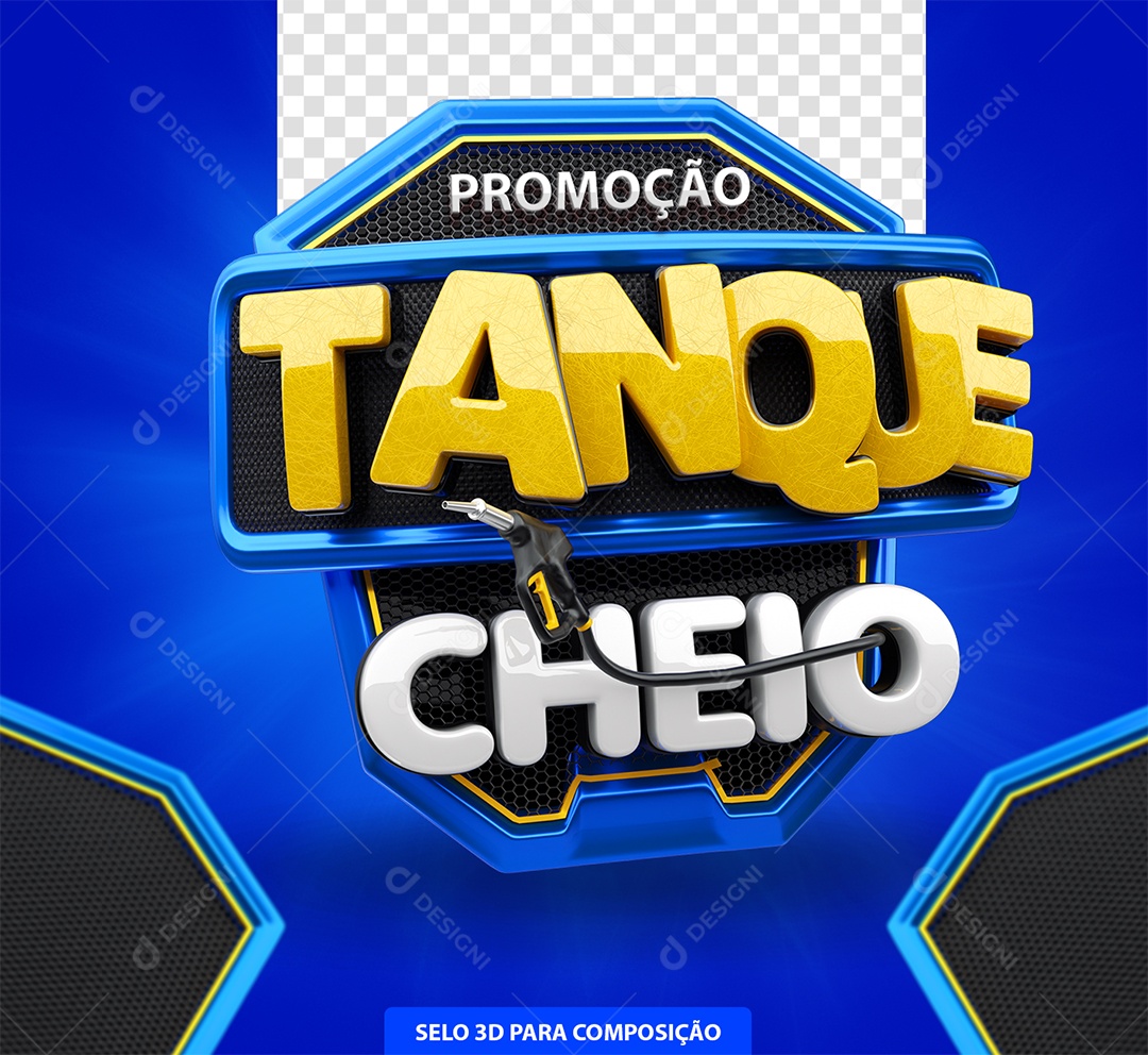 Promoção Tanque Cheio Selo 3D Azul Amarelo e Branco para Composição PSD