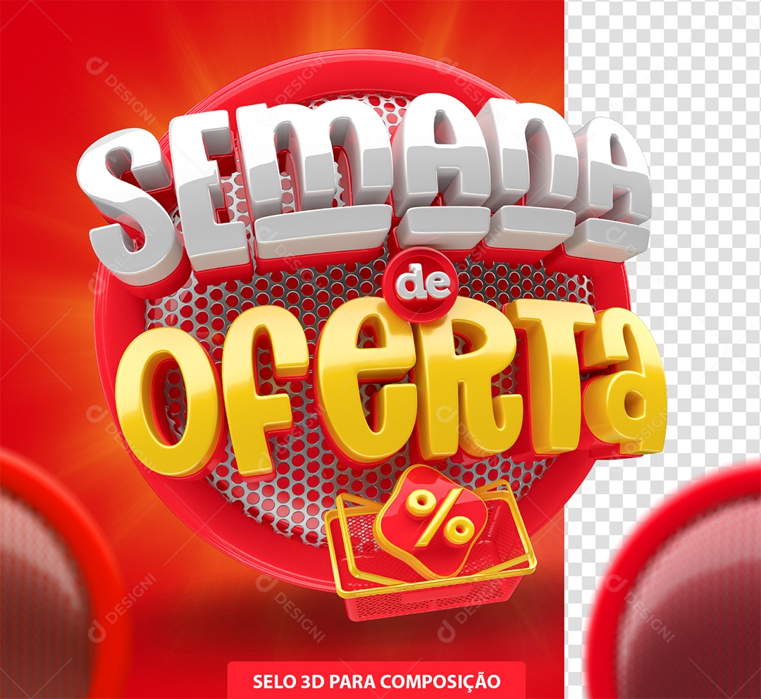 Semana de Oferta Selo 3D Branco e Amarelo para Composição PSD