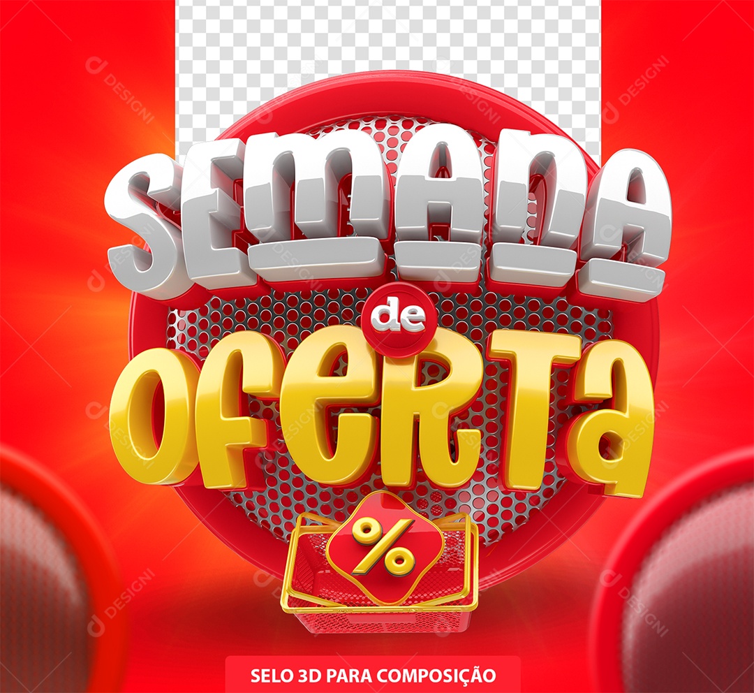 Semana de Oferta Selo 3D Branco e Amarelo para Composição PSD