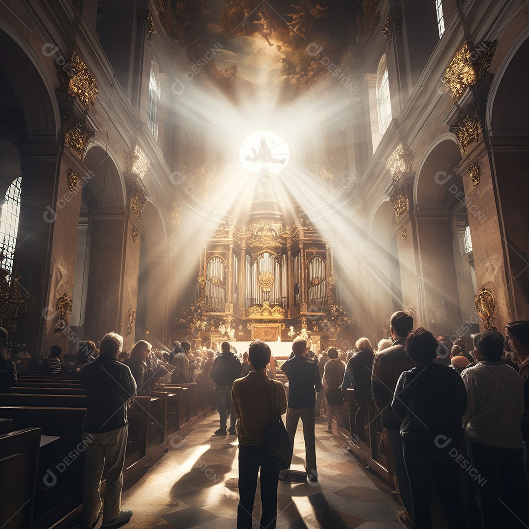 Igreja cheia de irmãos orando