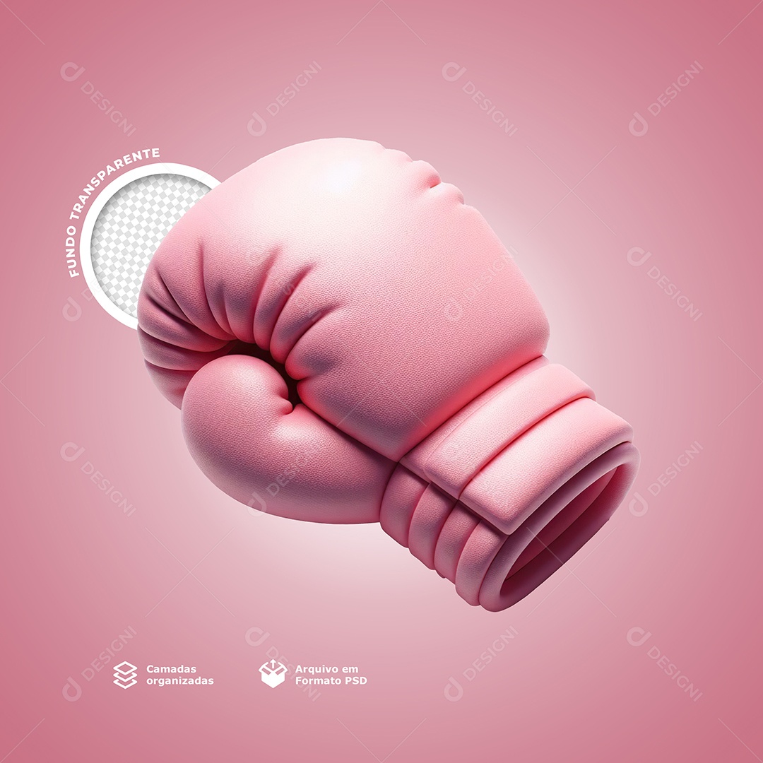 Luva de Boxe Rosa Elemento 3D para Composição PSD