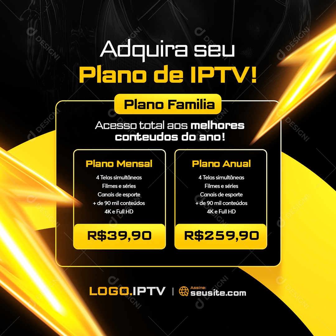 Adquira seu Plano de IPTV Plano Família Social Media PSD Editável