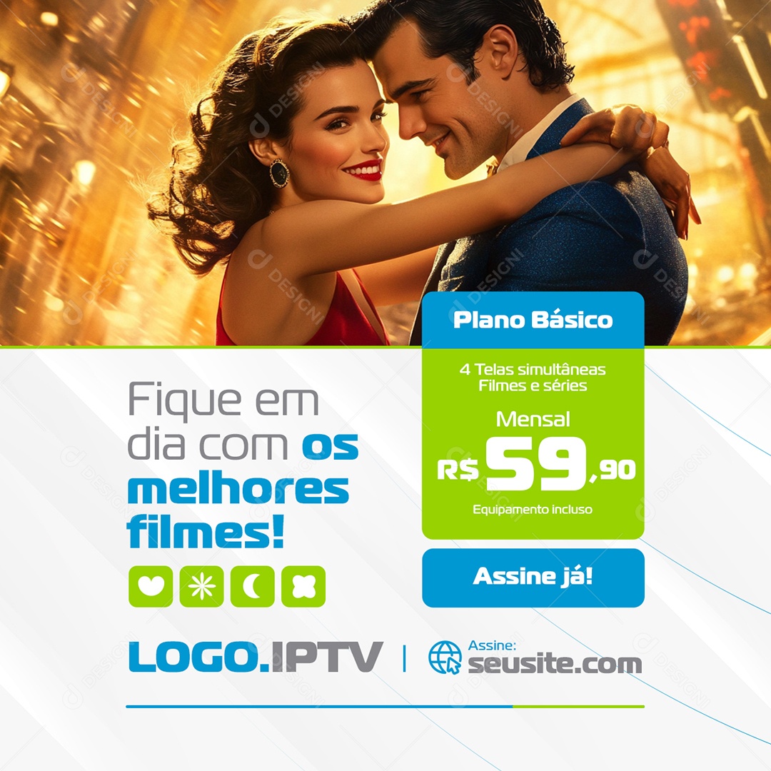 IPTV Fique em Dia Com os Melhores Filmes Social Media PSD Editável