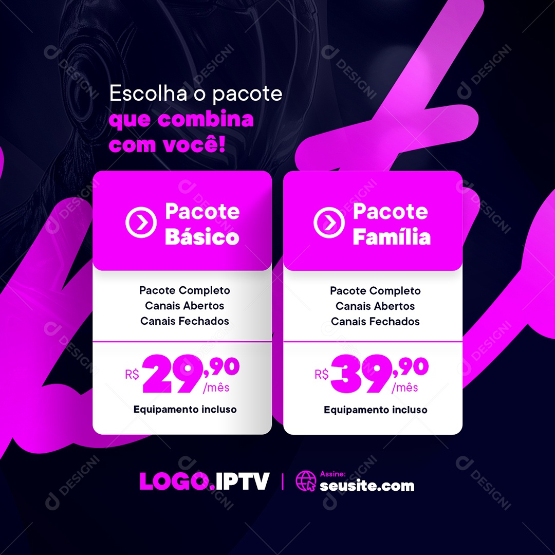 IPTV Escolha o Pacote Que Combina com Você Social Media PSD Editável