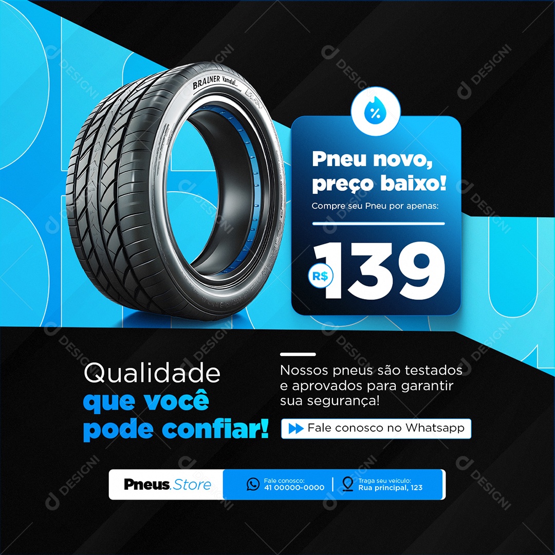 Loja de Pneus Qualidade Que Você Pode Confiar Social Media PSD Editável