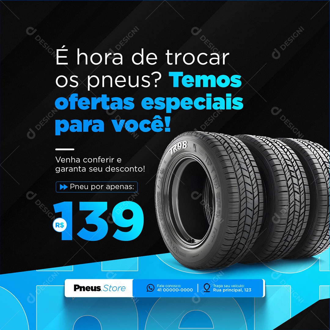 Loja de Pneus É Hora de Trocar os Pneus Social Media PSD Editável