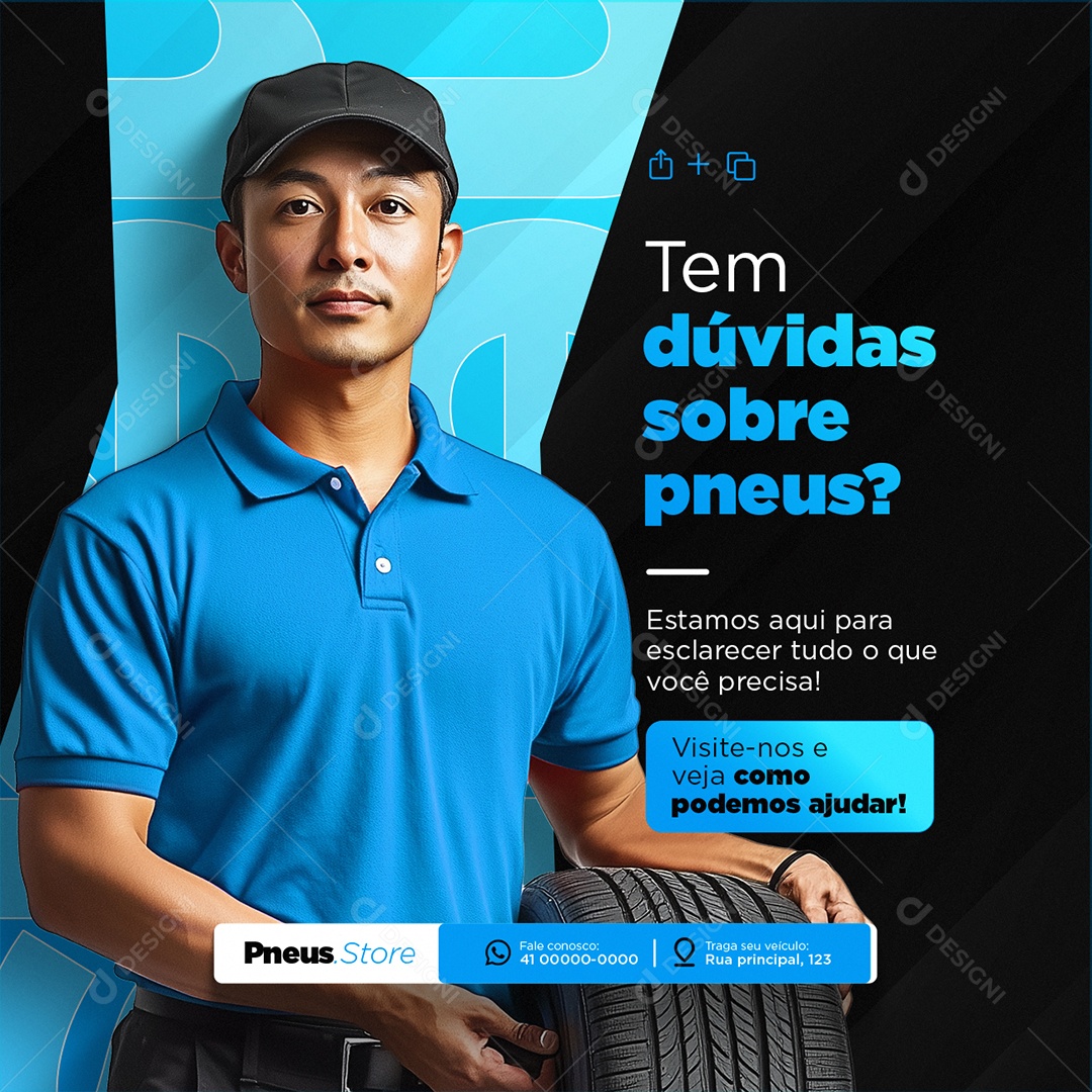 Loja de Pneus Tem Dúvidas Sobre Pneus Social Media PSD Editável