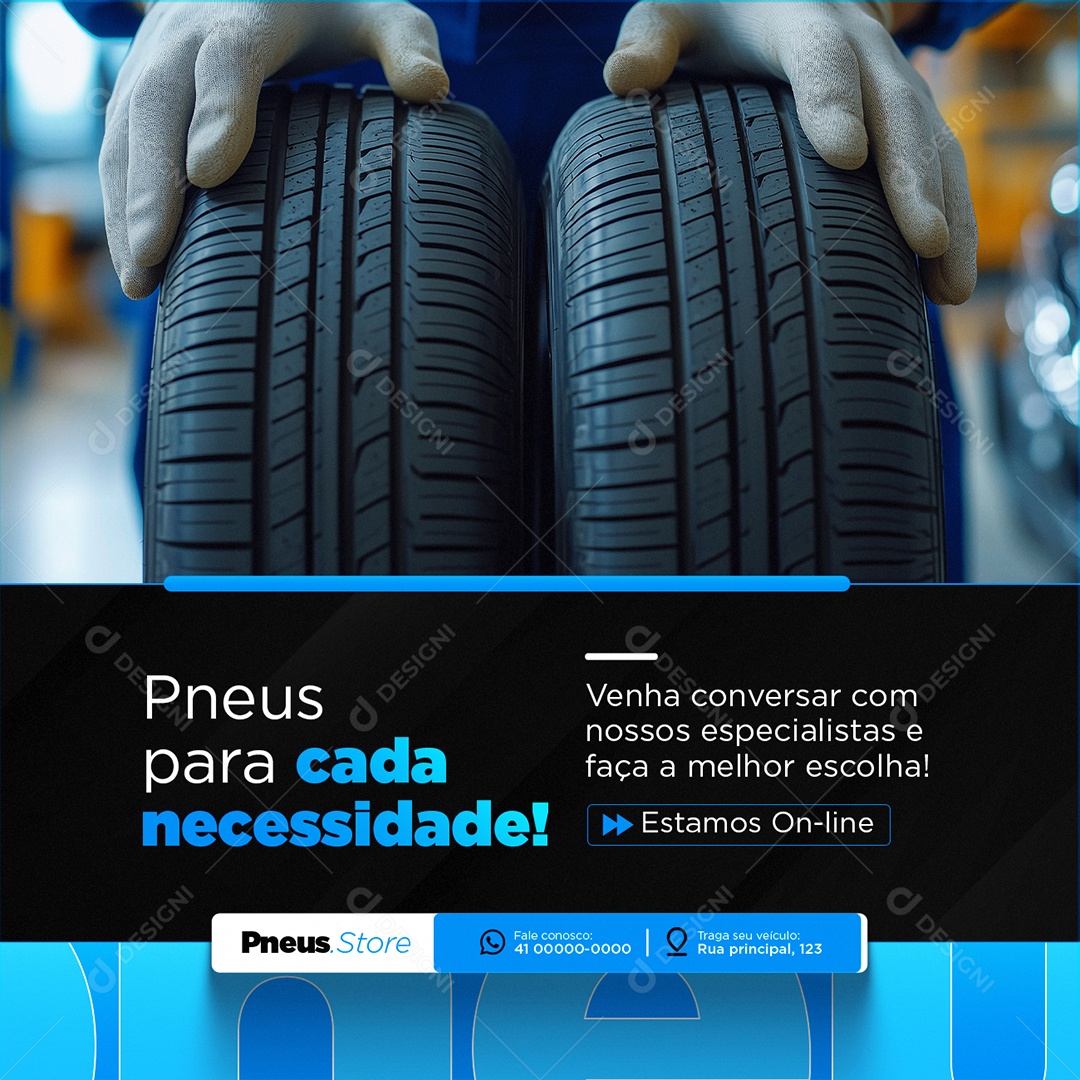 Loja de Pneus Para Cada Necessidade Social Media PSD Editável