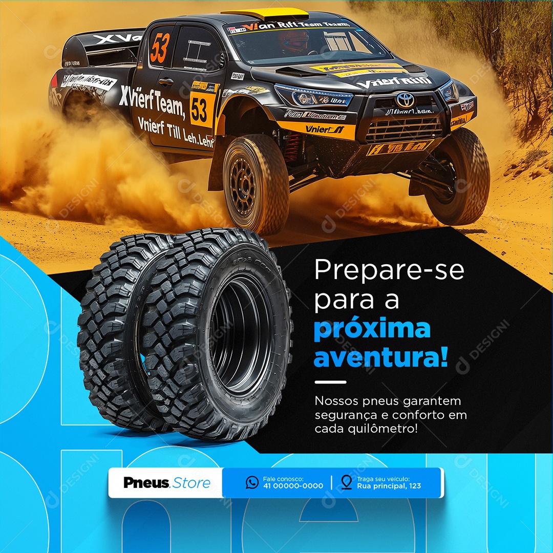 Loja de Pneus Prepare-Se Para a Próxima Aventura Social Media PSD Editável