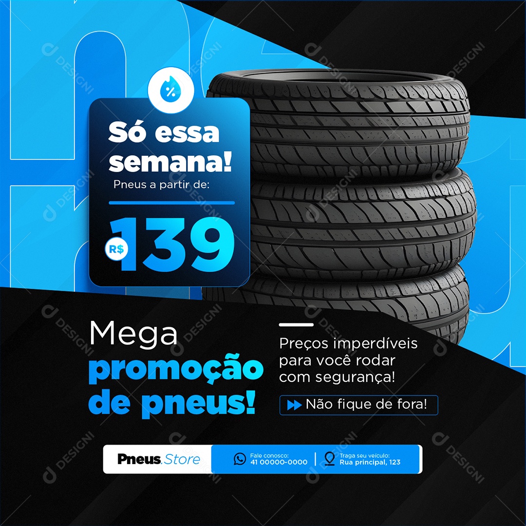 Loja de Pneus Só Essa Semana Mega Promoção Social Media PSD Editável