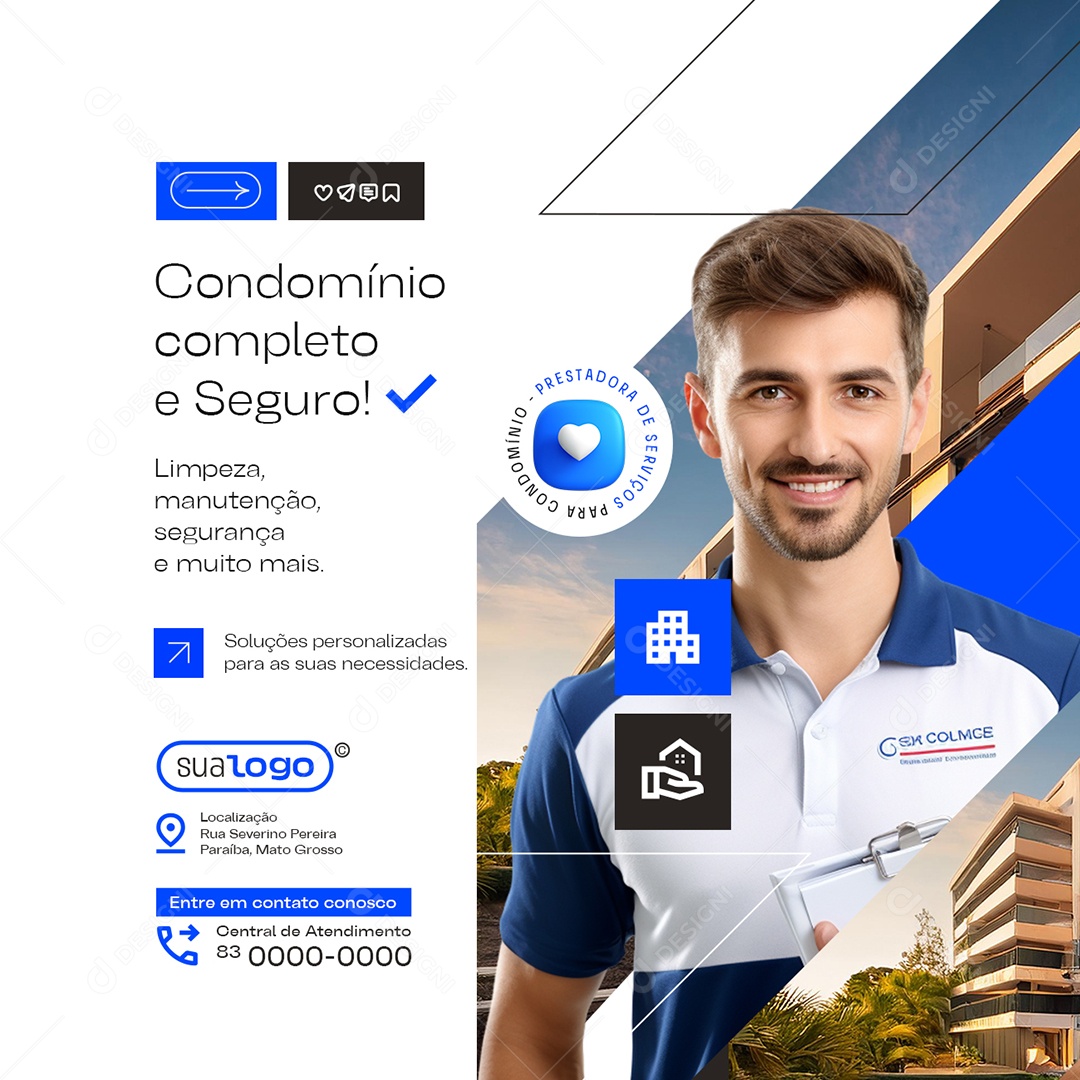 Prestador de Serviços Condomínio Completo e Seguro Social Media PSD Editável