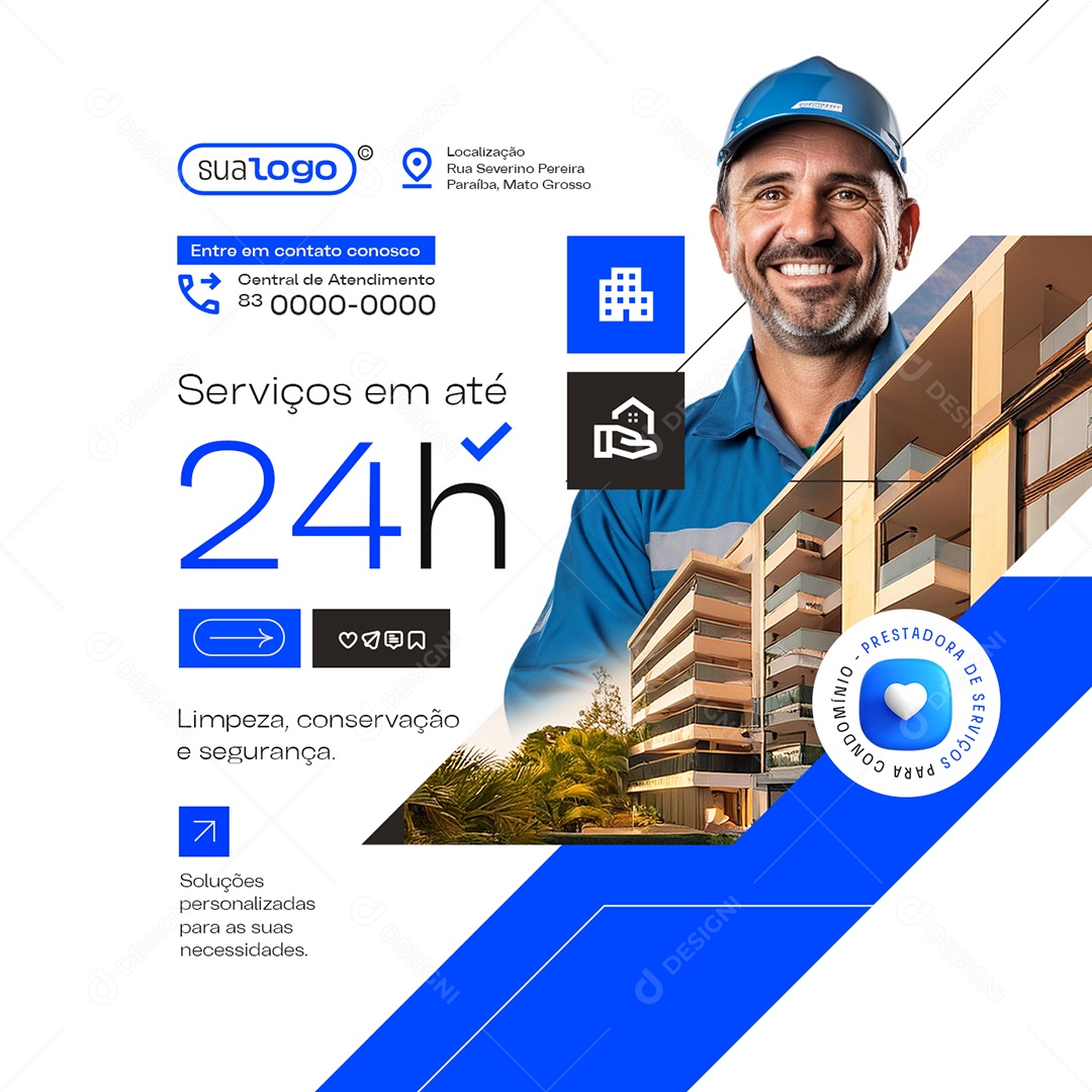 Prestador de Serviços Limpeza Conservação e Segurança Social Media PSD Editável