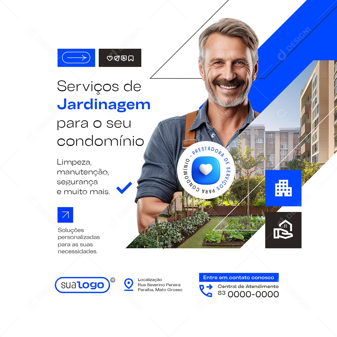Prestador de Serviços Jardinagem para O Seu Condomínio Social Media PSD Editável