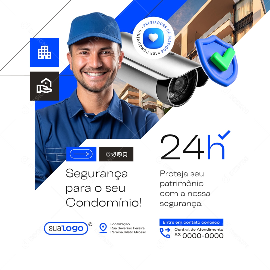 Prestador de Serviços Segurança Para o Seu Condomínio 24H Social Media PSD Editável