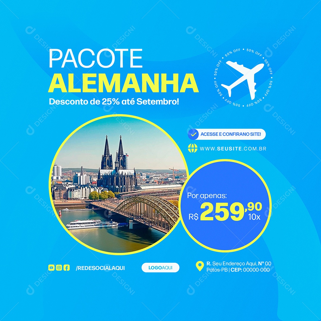 Pacotes de Viagem Agência de Viagens Social Media PSD Editável