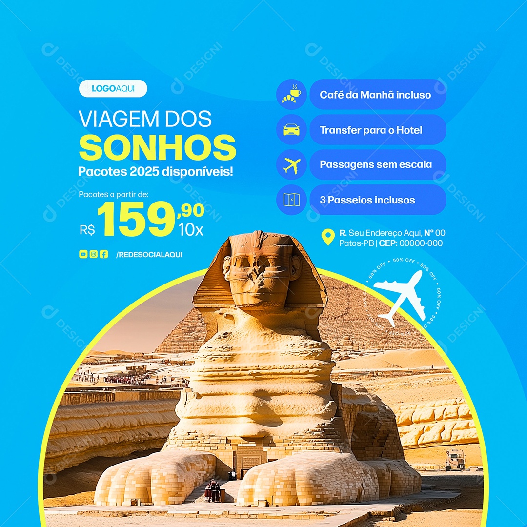 Pacotes de Viagem Agência de Viagens Social Media PSD Editável