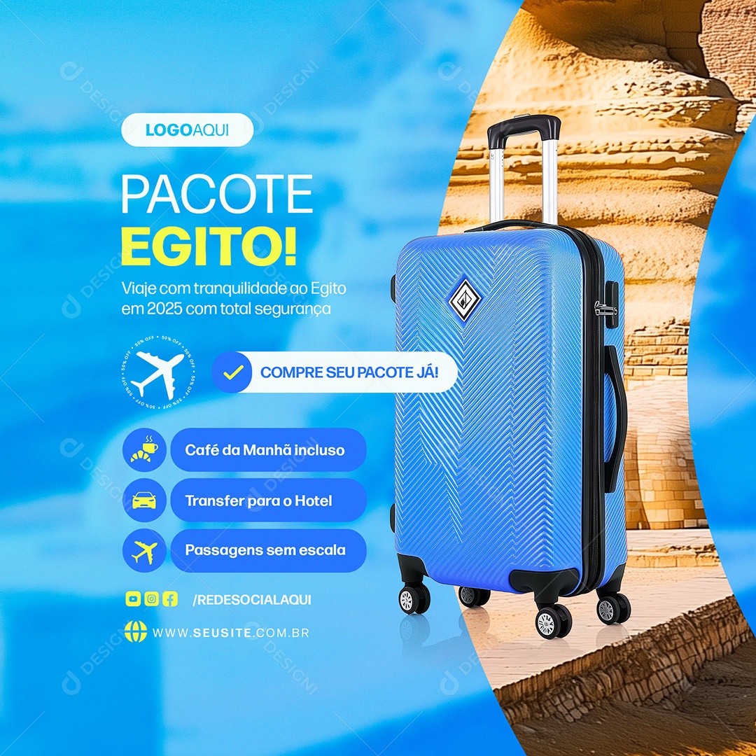 Pacotes de Viagem Agência de Viagens Social Media PSD Editável