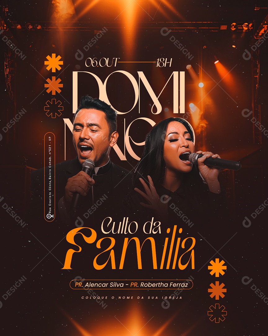 Gospel Domingo Culto da Família Social Media PSD Editável