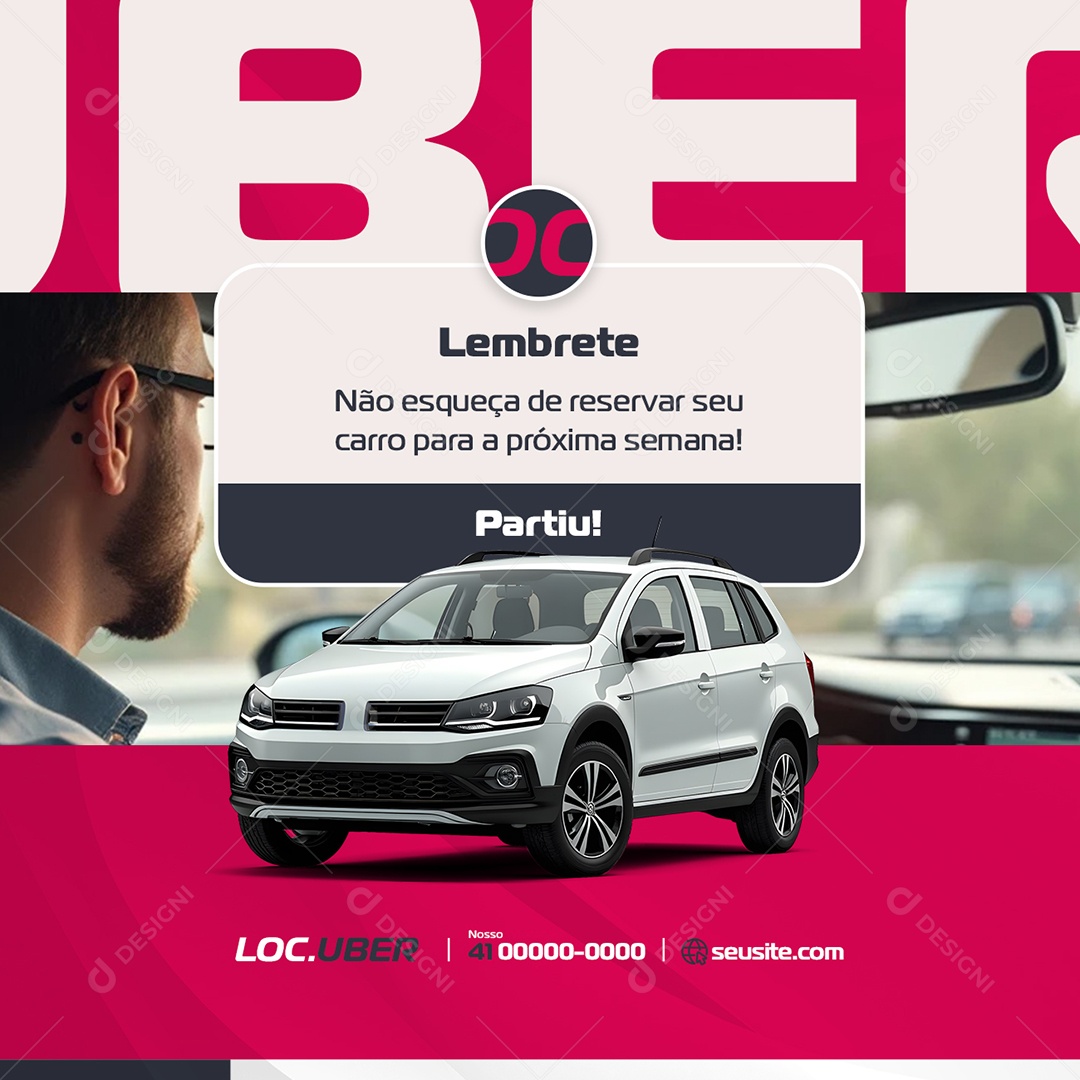Locadora de Carros Uber Lembrete Social Media PSD Editável