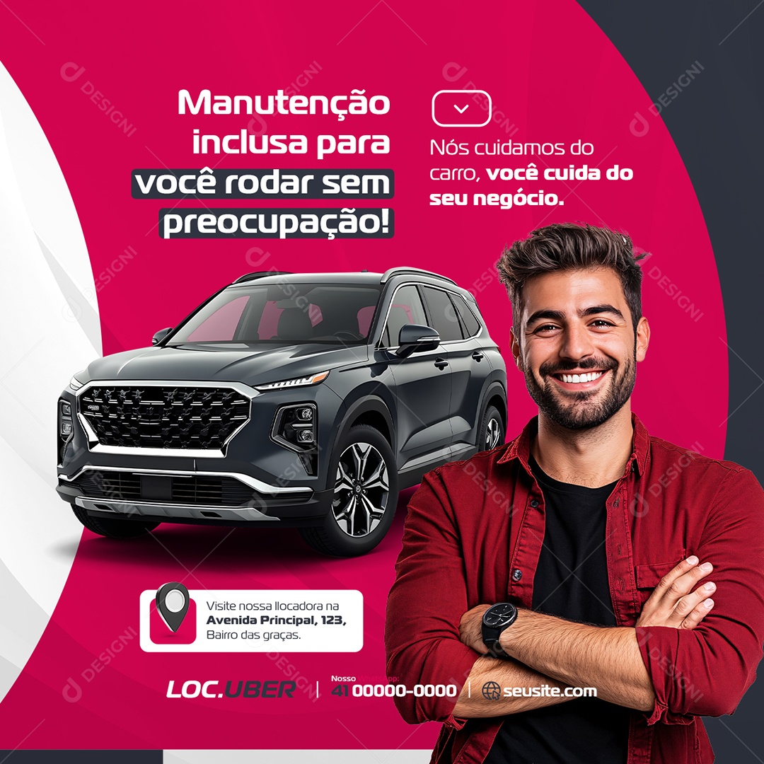 Locadora de Carros Uber Manutenção Inclusa para Você Rodar Social Media PSD Editável