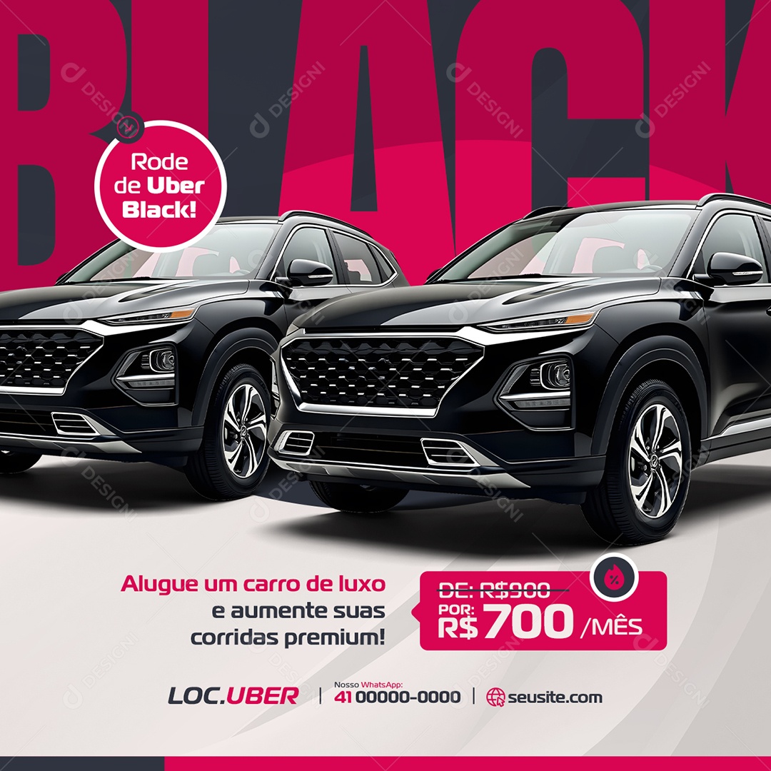 Locadora de Carros Uber Alugue um Carro de Luxo Social Media PSD Editável