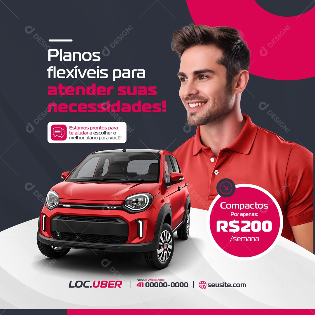 Locadora de Carros Uber Planos Flexíveis para Atender suas Necessidades Social Media PSD Editável