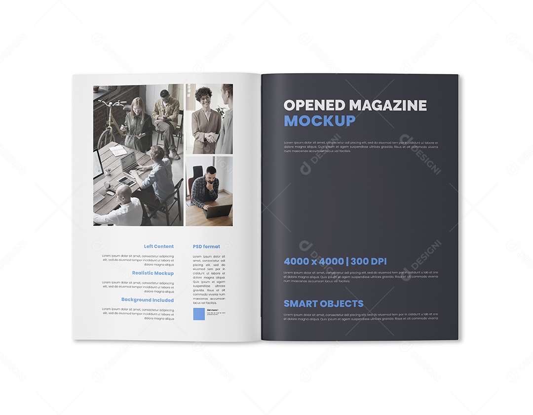 Revista vista aberta PSD editável Mockup