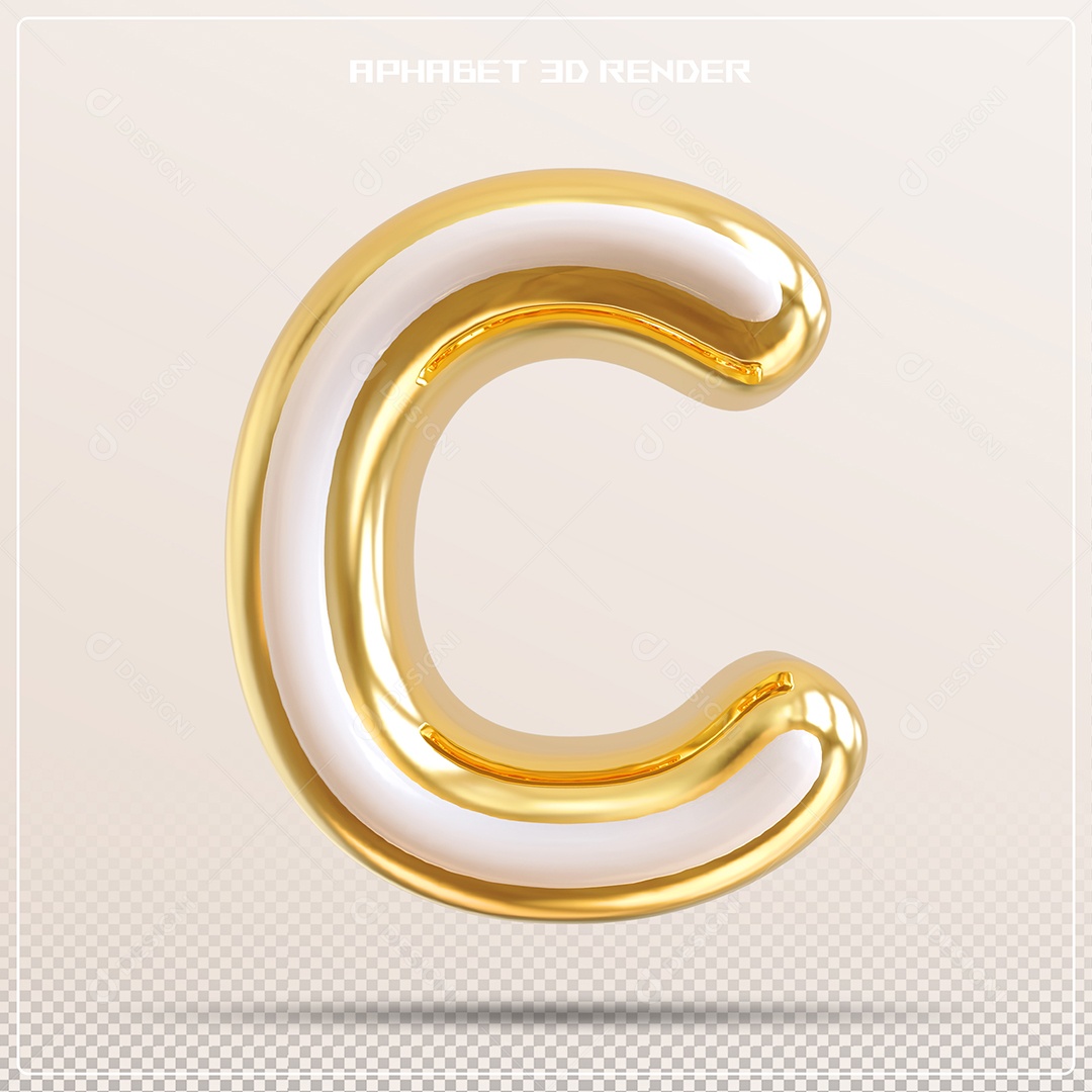 Balão Dourado Letra C Maiúscula Elemento 3D Para Composição PSD