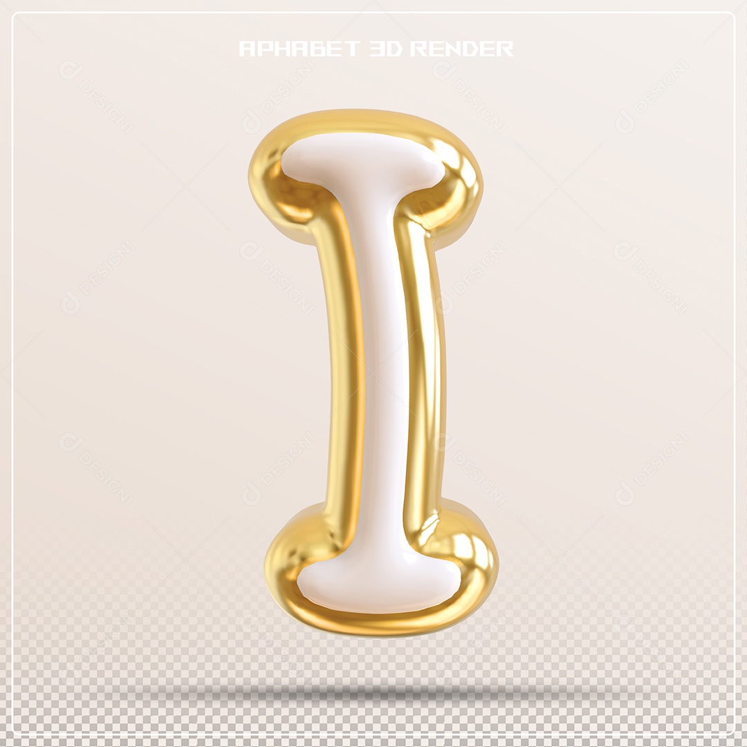 Balão Dourado Letra I Maiúscula Elemento 3D Para Composição PSD