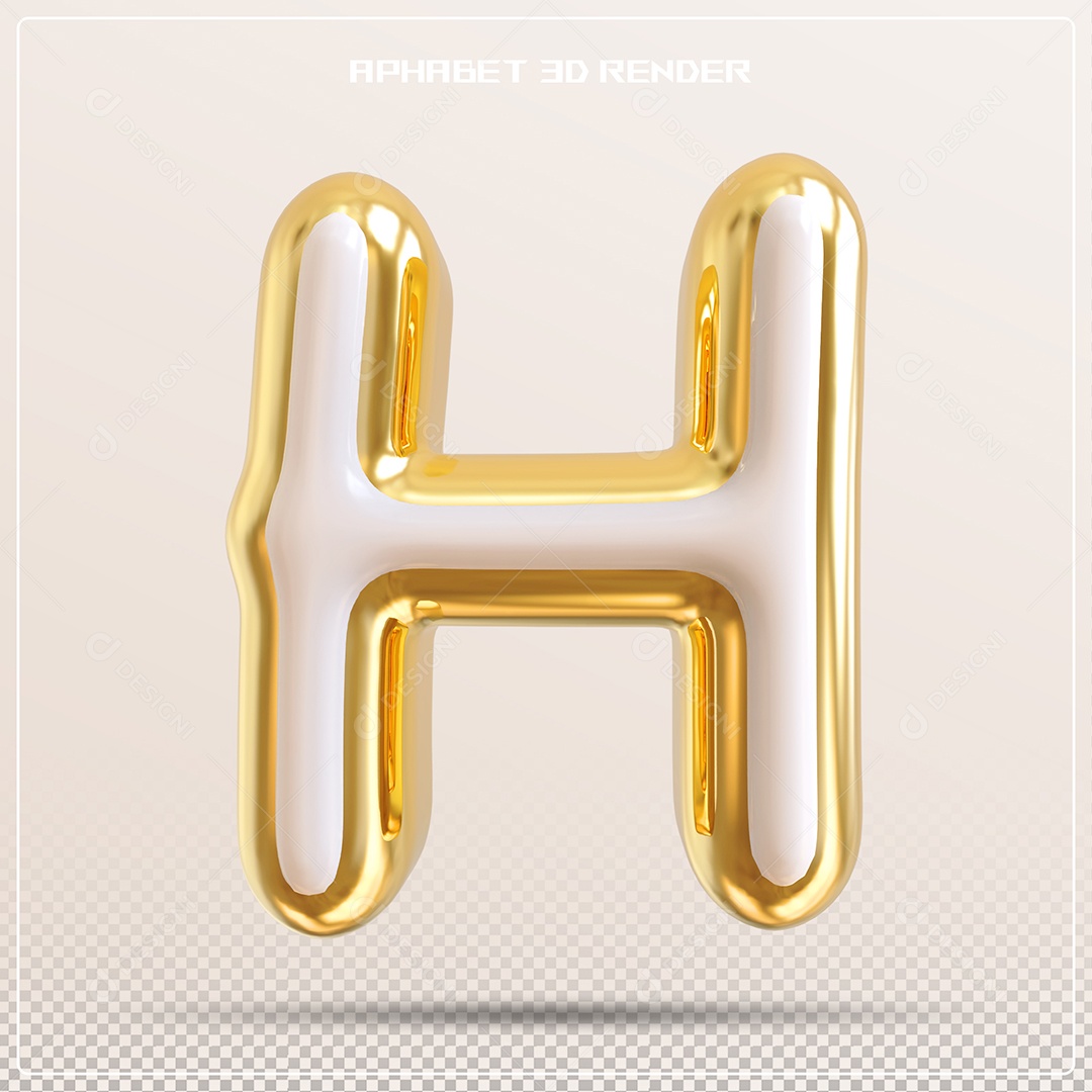 Balão Dourado Letra H Maiúscula Elemento 3D Para Composição PSD