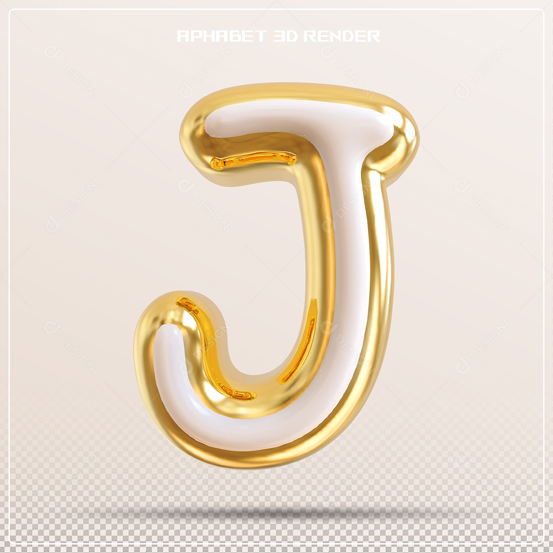 Balão Dourado Letra J Maiúscula Elemento 3D Para Composição PSD
