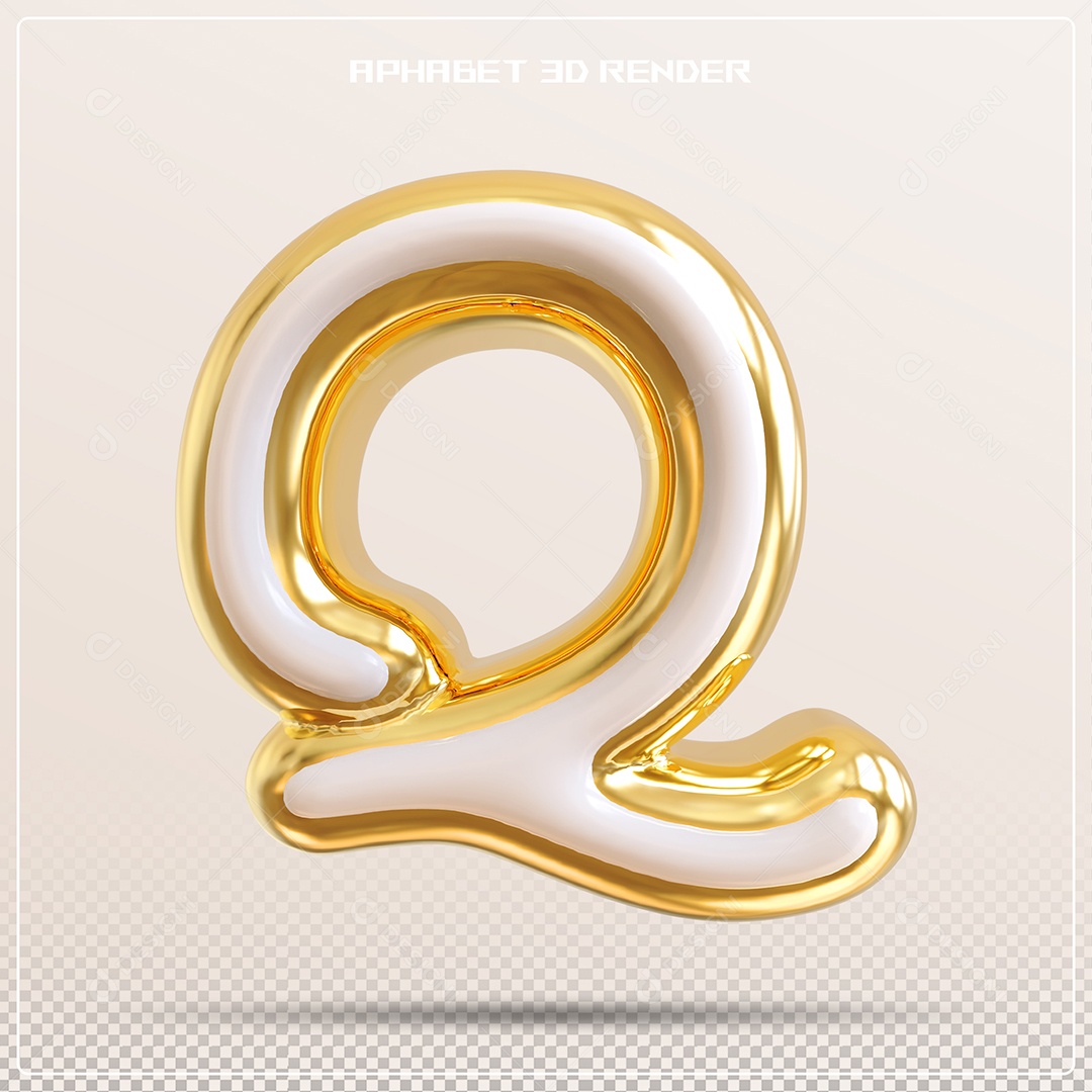 Balão Dourado Letra Q Maiúscula Elemento 3D Para Composição PSD
