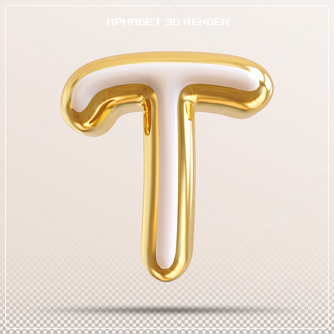 Balão Dourado Letra T Maiúscula Elemento 3D Para Composição PSD