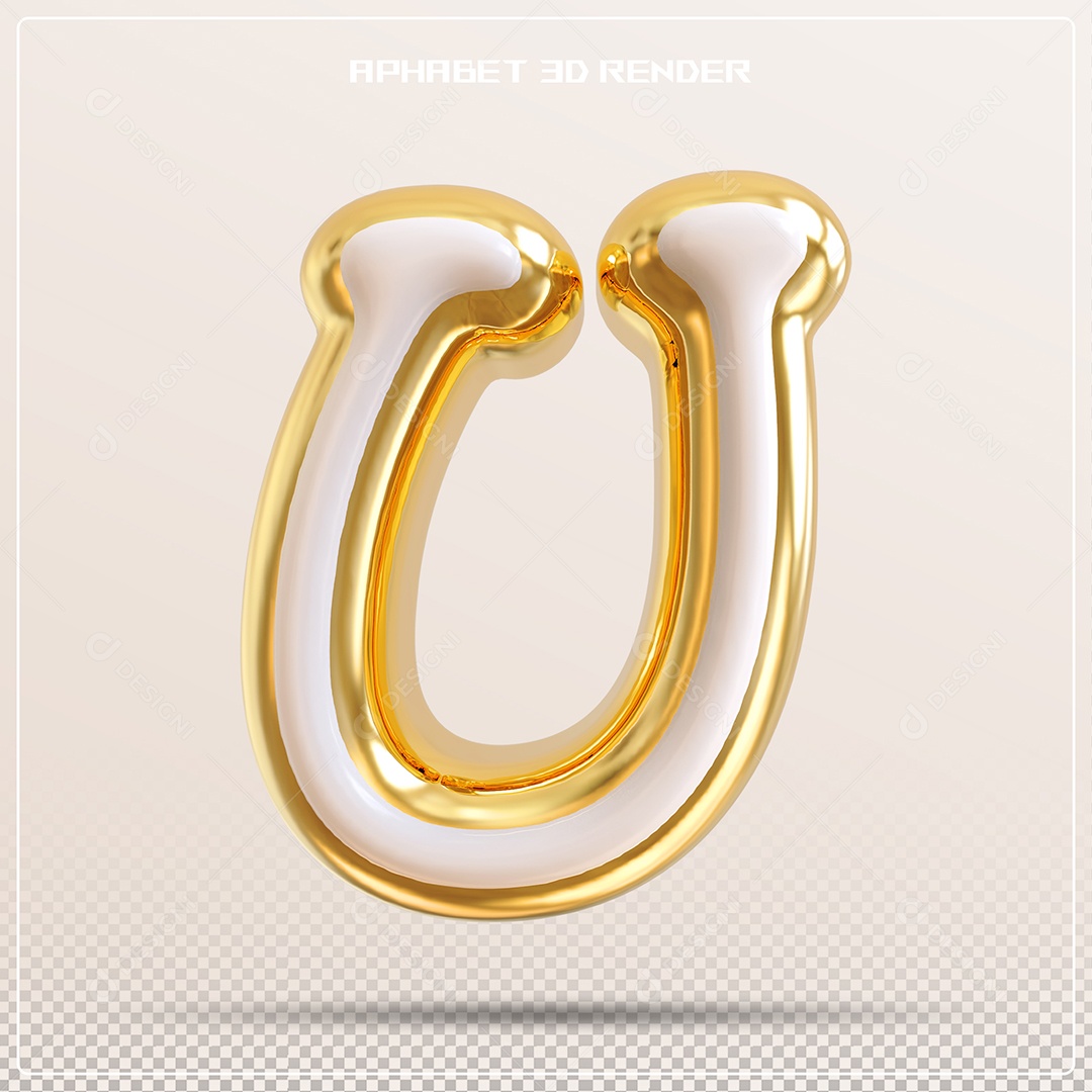 Balão Dourado Letra U Maiúscula Elemento 3D Para Composição PSD