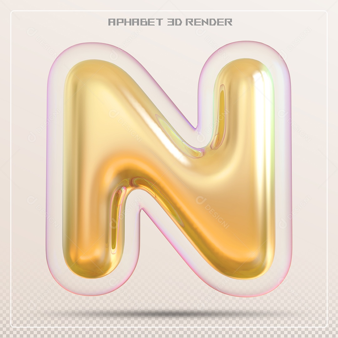 Balão Dourado Letra N Maiúscula Elemento 3D Para Composição PSD