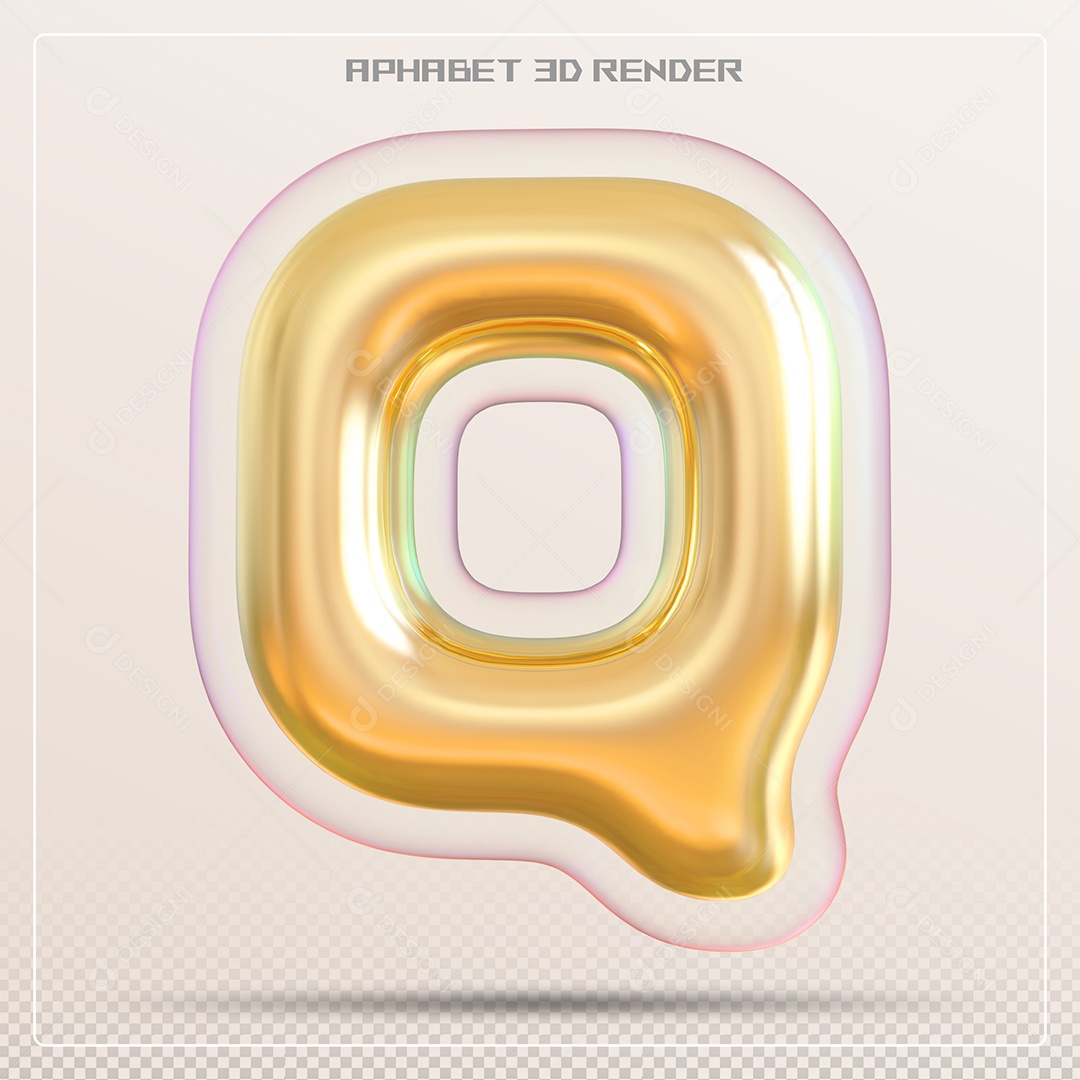 Balão Dourado Letra Q Maiúscula Elemento 3D Para Composição PSD