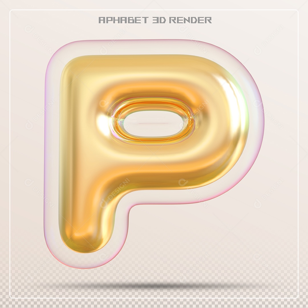 Balão Dourado Letra P Maiúscula Elemento 3D Para Composição PSD