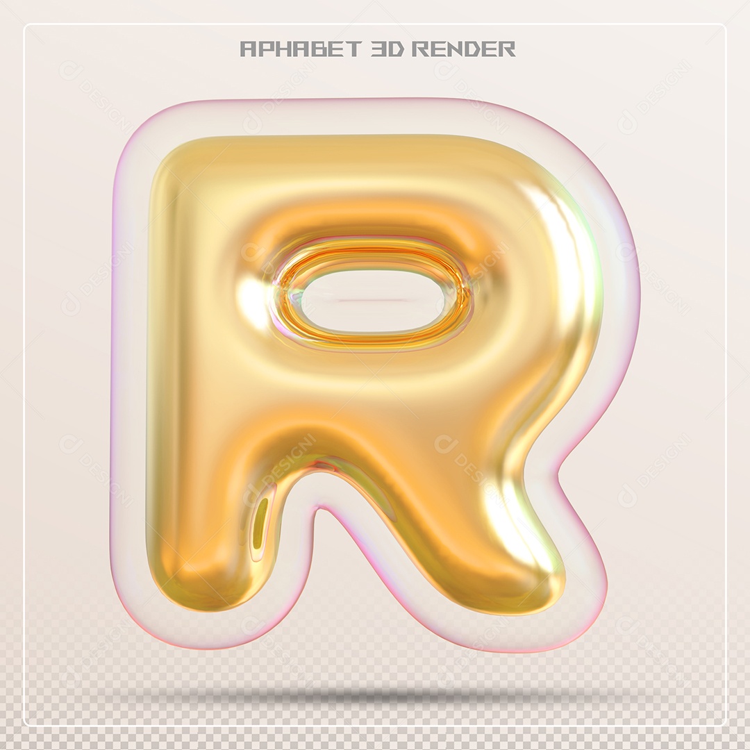 Balão Dourado Letra R Maiúscula Elemento 3D Para Composição PSD