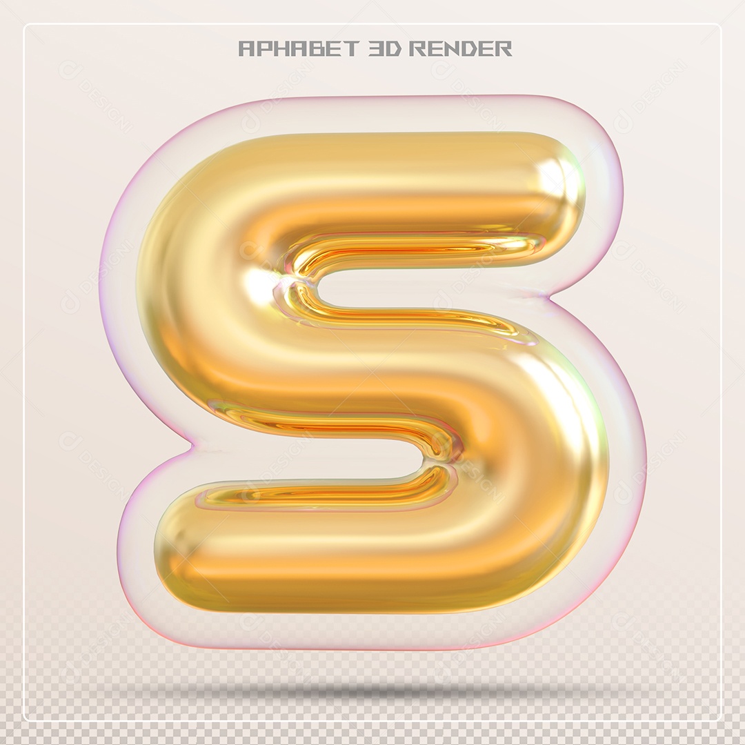 Balão Dourado Letra S Maiúscula Elemento 3D Para Composição PSD