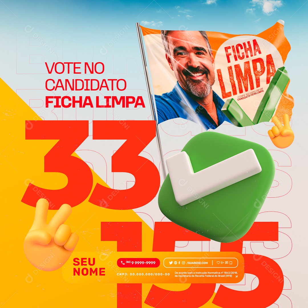 Política Vote no Candidato Ficha Limpa Social Media PSD Editável