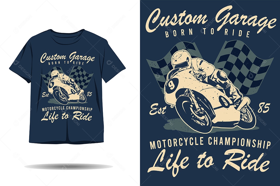 Modelo de Estampa de Moto Ilustração Vetor EPS